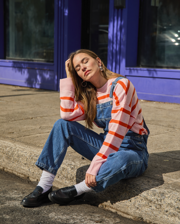 EVELYN - SWEATER, ORANGE AND PINK LINES