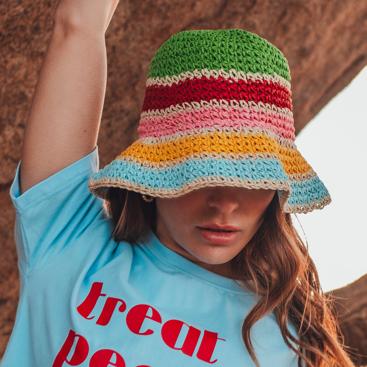 MULTICOLOR 100% PAPER STRAW BUCKET HAT