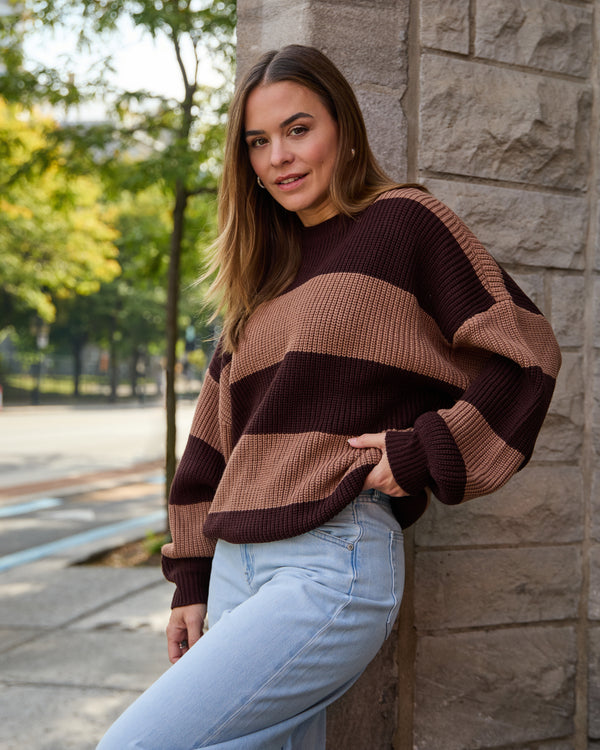 MELINA - SWEATER, BROWN STRIPES