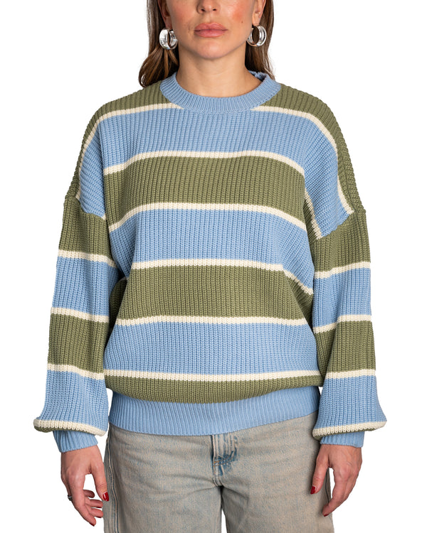 MELINA - SWEATER, OLIVE AND BLUE STRIPES