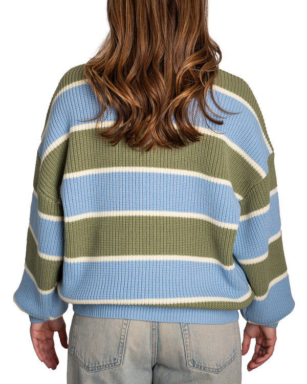 MELINA - SWEATER, OLIVE AND BLUE STRIPES