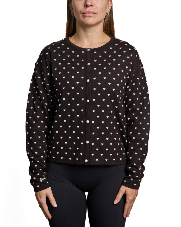TYLA - CARDIGAN, BROWN, SMALL BEIGE HEARTS