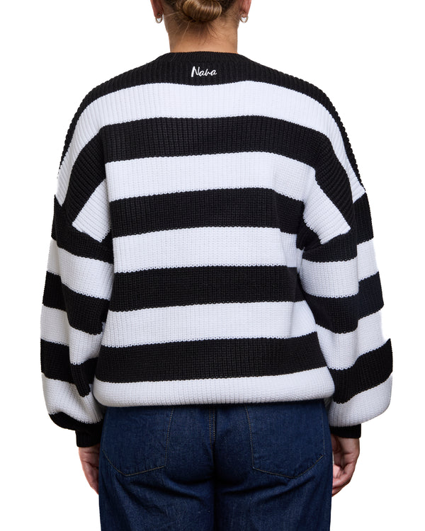 MELINA - SWEATER, BLACK AND WHITE STRIPES