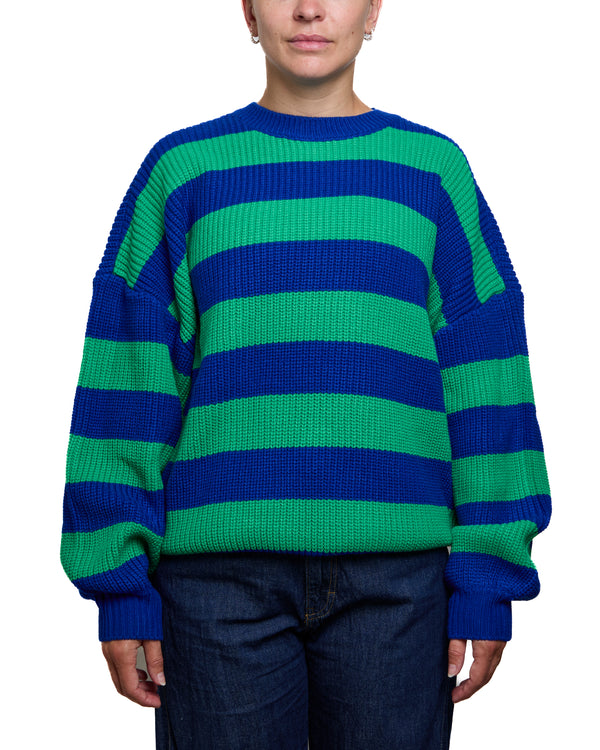 MELINA - SWEATER, BLUE AND GREEN STRIPES