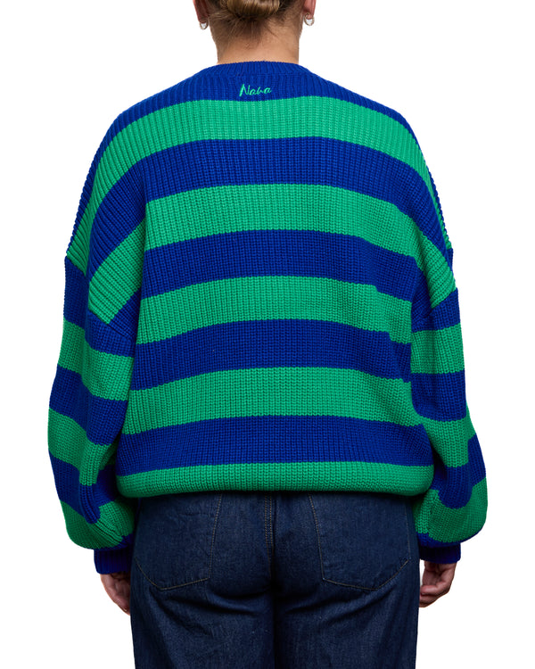 MELINA - SWEATER, BLUE AND GREEN STRIPES