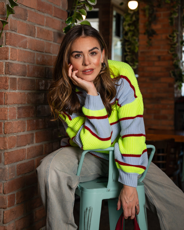 MELINA - SWEATER, YELLOW AND BLUE STRIPES