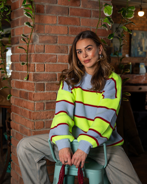 MELINA - SWEATER, YELLOW AND BLUE STRIPES