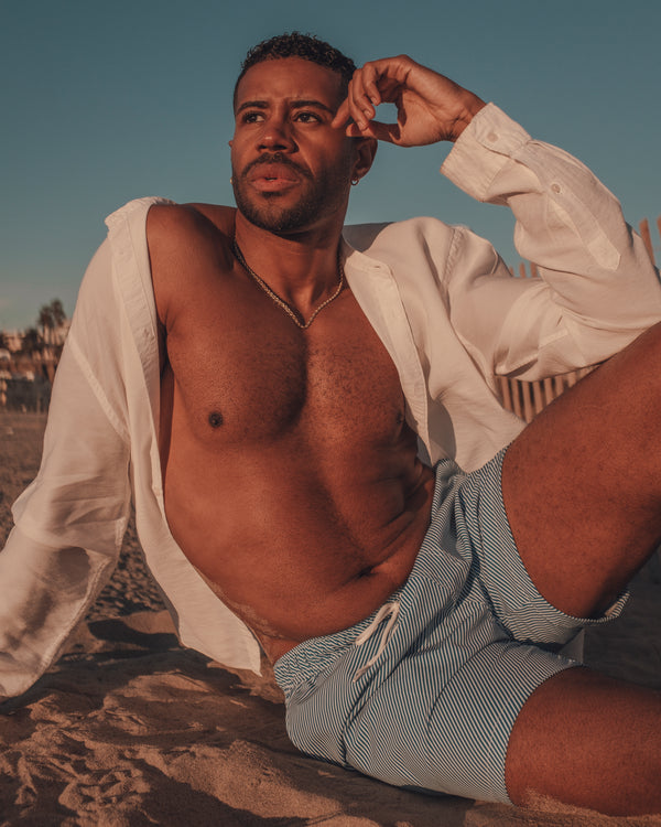 LOU - MAILLOT DE BAIN POUR HOMMES, LIGNES BLEUES