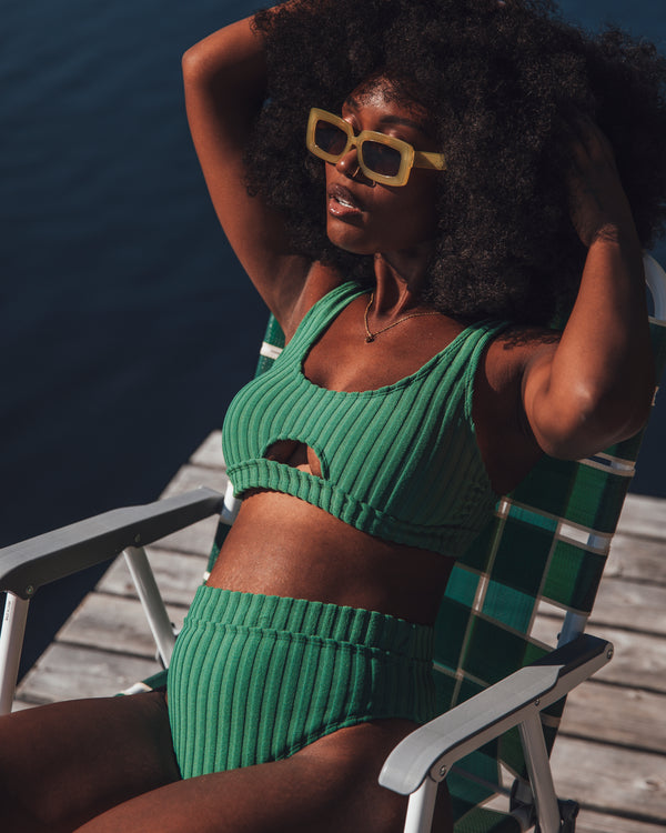 CHANEL - BIKINI TOP, GREEN RIB