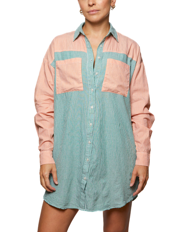 JENNY - SHIRT DRESS, GREEN COMBO