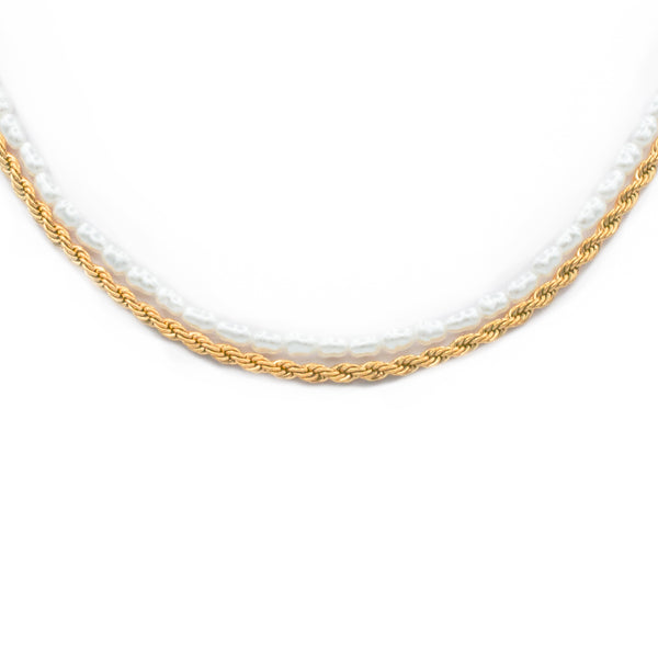 Double necklace twisted chain and pearl gold plated / Collier double chaînes et perle plaqué or