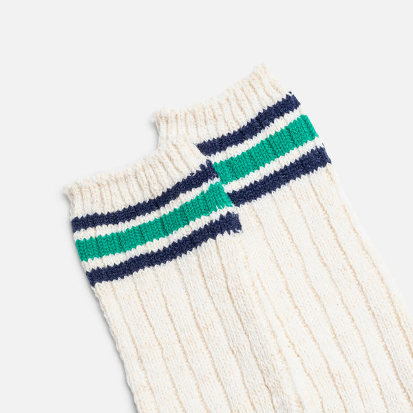 Green Acrylic socks with stripes / Chaussettes vertes avec bandes en contraste