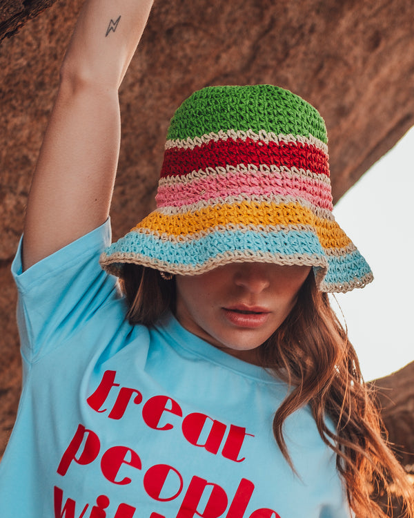 MULTICOLOR 100% PAPER STRAW BUCKET HAT