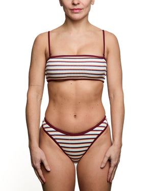 GEORGETTE - BIKINI BOTTOM, MULTI-BURGUNDY STRIPES RIB