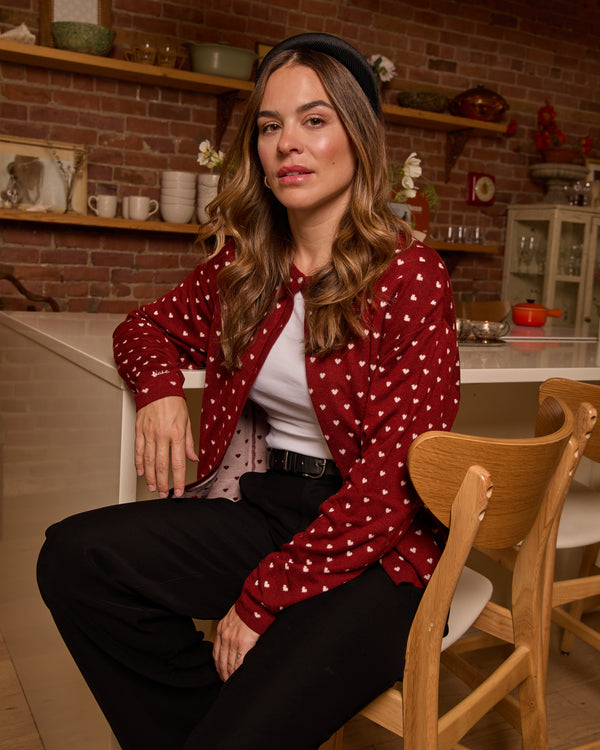 TYLA - CARDIGAN, RED, SMALL PINK HEARTS