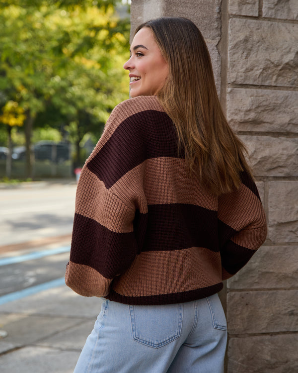 MELINA - SWEATER, BROWN STRIPES