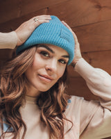 Blue Beanie knited hat with Nana patch