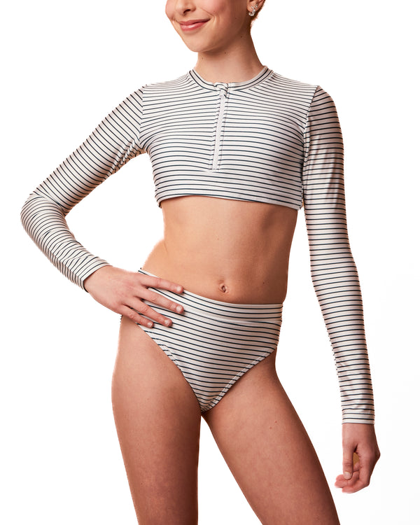 ESTELLE - RASHGUARD TOP, SHINY TURQUOISE STRIPES