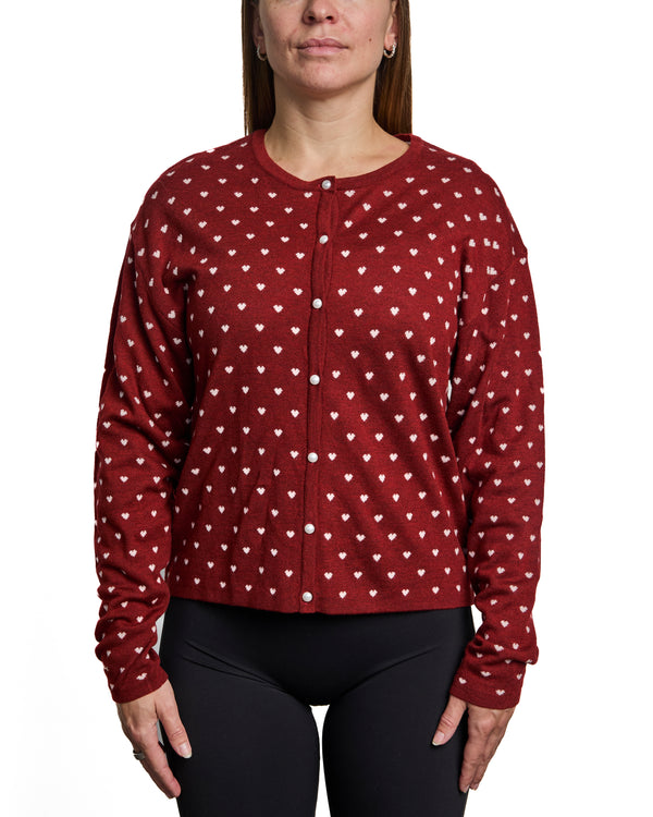 TYLA - CARDIGAN, RED, SMALL PINK HEARTS