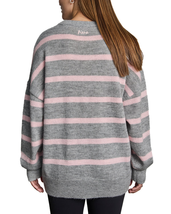 EVELYN - SWEATER, GREY AND PINK LINES