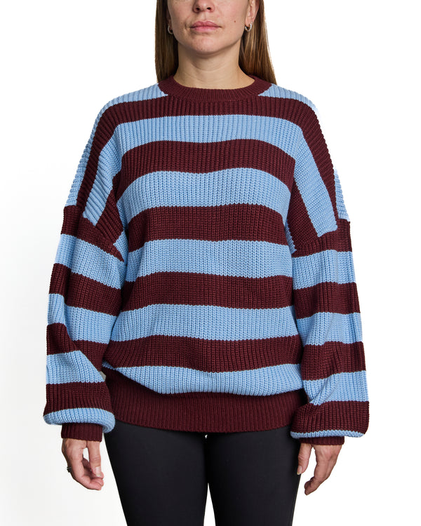 MELINA - SWEATER, BLUE LINES AND BURGUNDIES