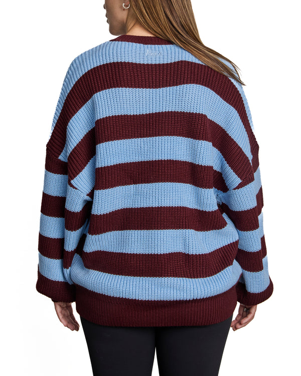 MELINA - SWEATER, BLUE LINES AND BURGUNDIES