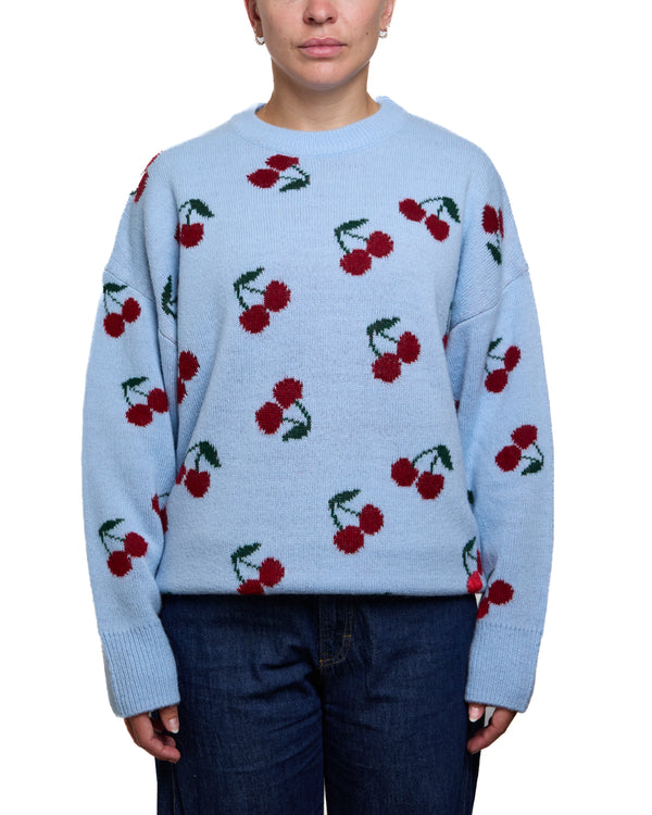 EVELYN - CHANDAIL, CERISES ROUGES SUR BLEU