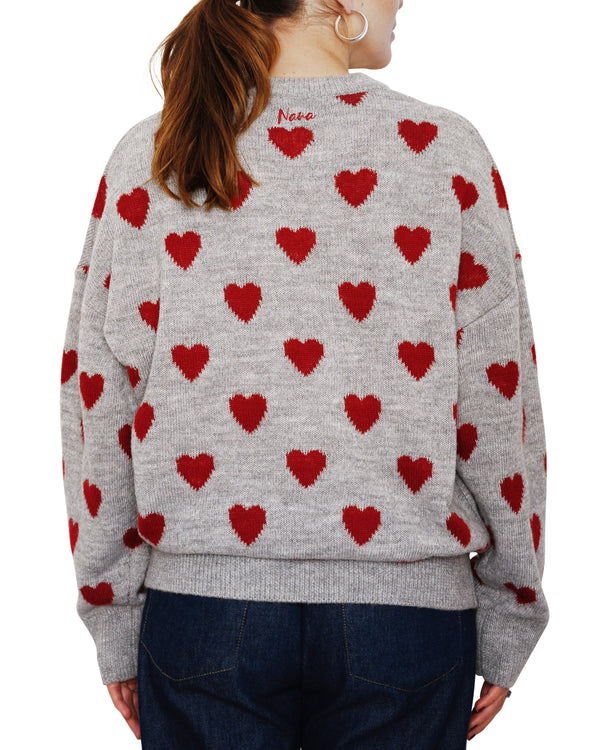 EVELYN - SWEATER, GREY HEARTS