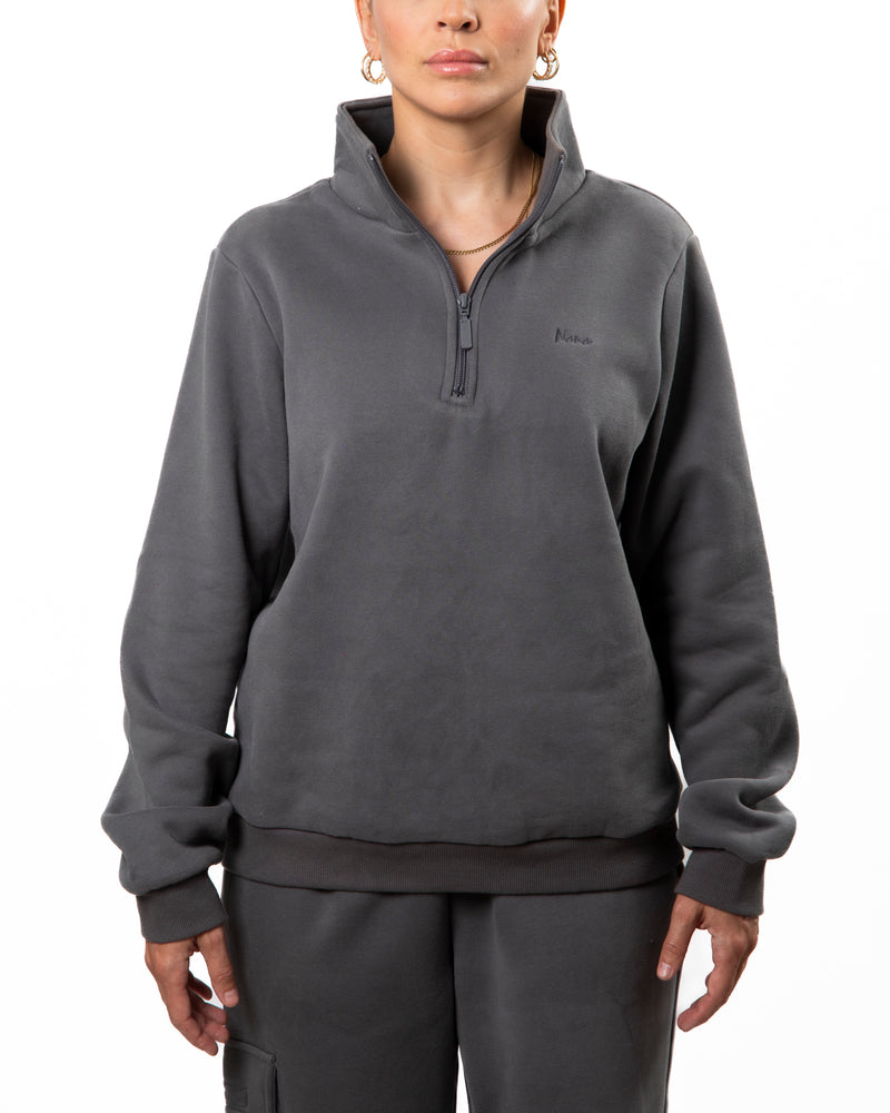 FRED - HALF-ZIP SWEATER, DARK GREY