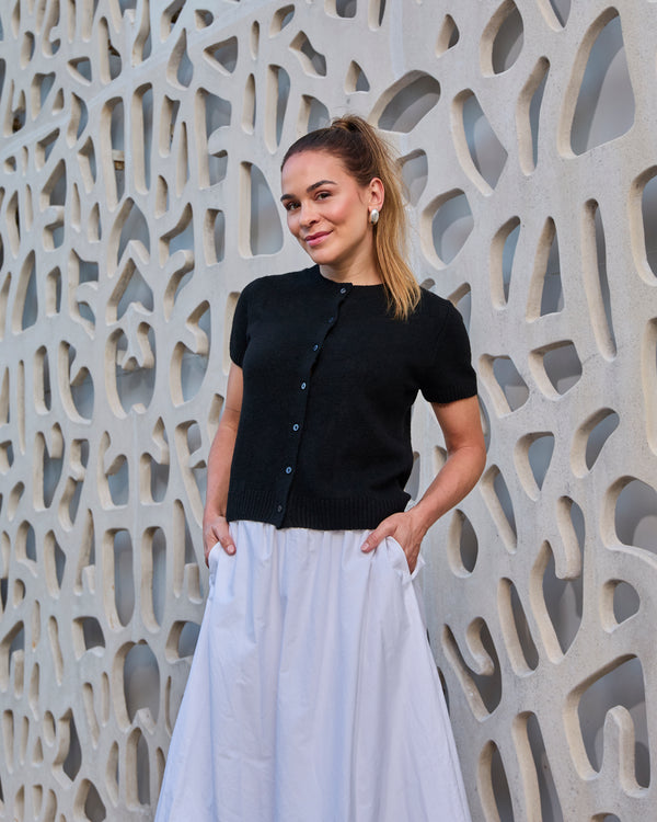 ZOE - SHORT-SLEEVED CARDIGAN, BLACK