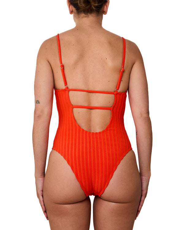ANNE - ONE-PIECE SWIMSUIT, TANGERINE LARGE RIB