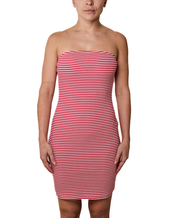 TARA - BANDEAU DRESS, RED STRIPES