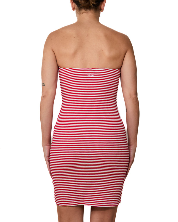 TARA - BANDEAU DRESS, RED STRIPES