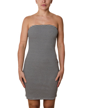 TARA - BANDEAU DRESS, BLACK AND WHITE STRIPES