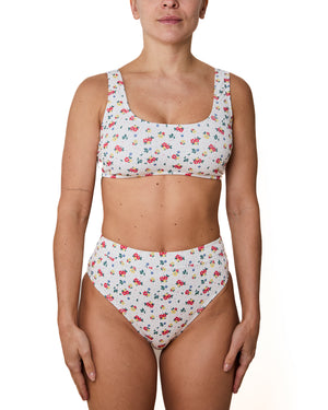 GENEVIEVE - HAUT DE BIKINI, FLEURS ET POIS COTELE