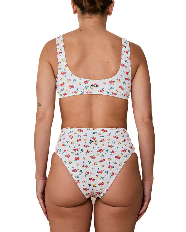 GENEVIEVE - BIKINI TOP, FLOWERS AND POLKA DOTS RIBBED