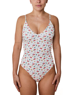 ANNE - MAILLOT UNE PIECE, FLEURS ET POIS COTELE