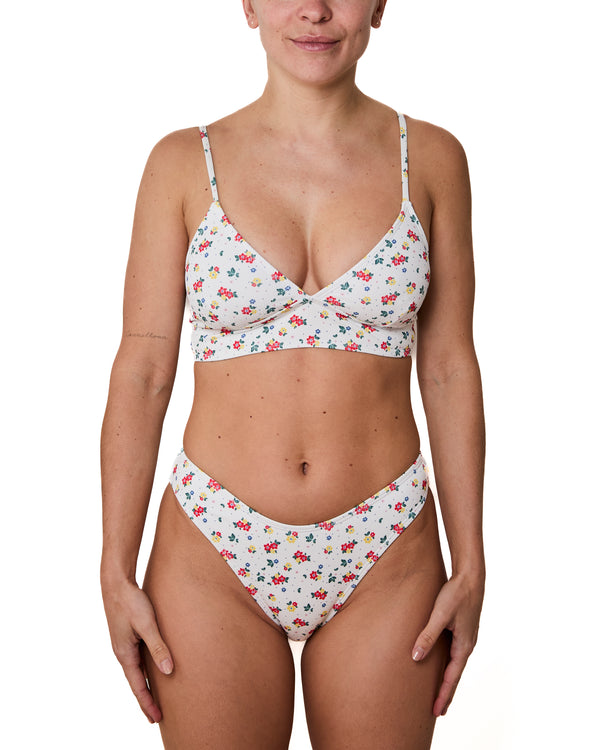 JUSTINE - BIKINI TOP, FLOWERS AND POLKA DOTS RIBBED
