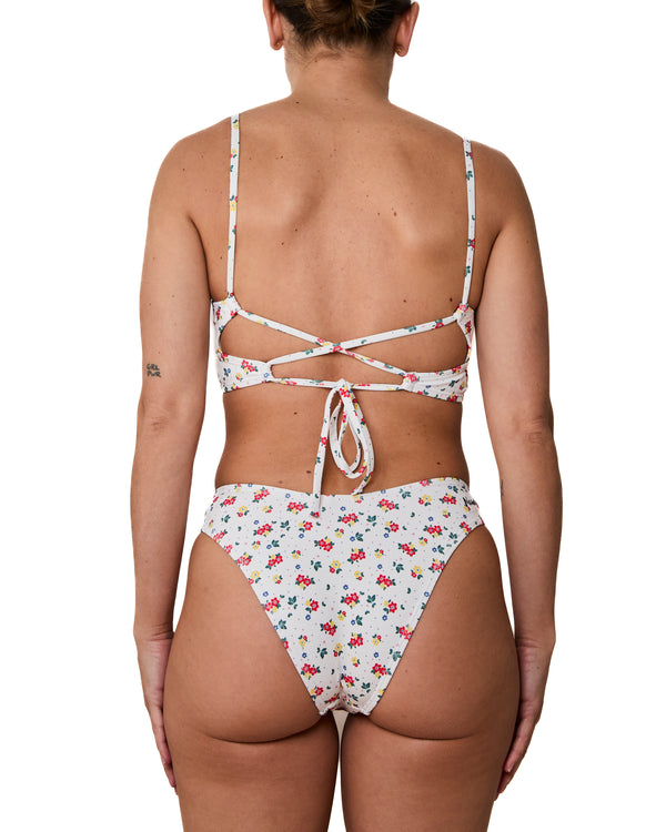 JUSTINE - BIKINI TOP, FLOWERS AND POLKA DOTS RIBBED