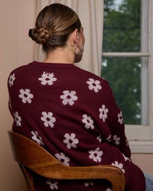 EVELYN - CHANDAIL, FLEURS CONTRASTEES ROUGES