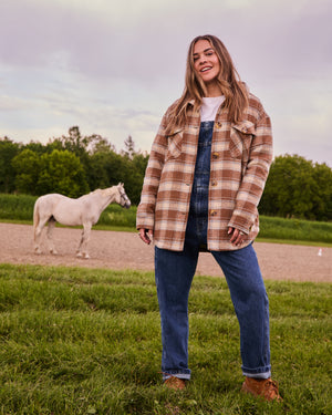 ANNABELLE - OVERSHIRT, BROWN AND PALE BLUE PLAID