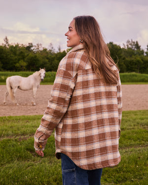 ANNABELLE - OVERSHIRT, BROWN AND PALE BLUE PLAID