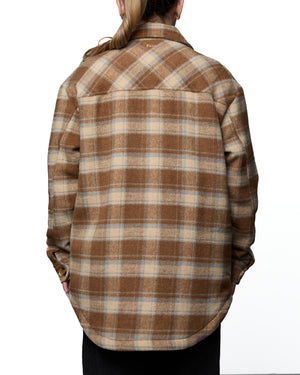 ANNABELLE - OVERSHIRT, BROWN AND PALE BLUE PLAID