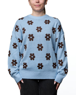 EVELYN - CHANDAIL, FLEURS CONTRASTEES BLEUES