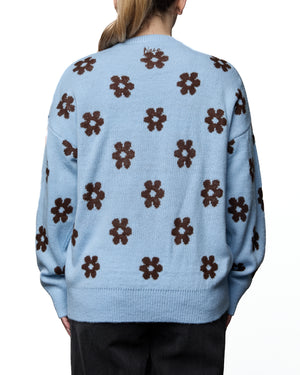 EVELYN - CHANDAIL, FLEURS CONTRASTEES BLEUES