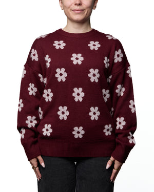 EVELYN - CHANDAIL, FLEURS CONTRASTEES ROUGES