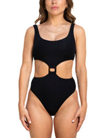 Rachel ribbed black one-piece swimsuit / Rachel maillot une pièce noir côtelé