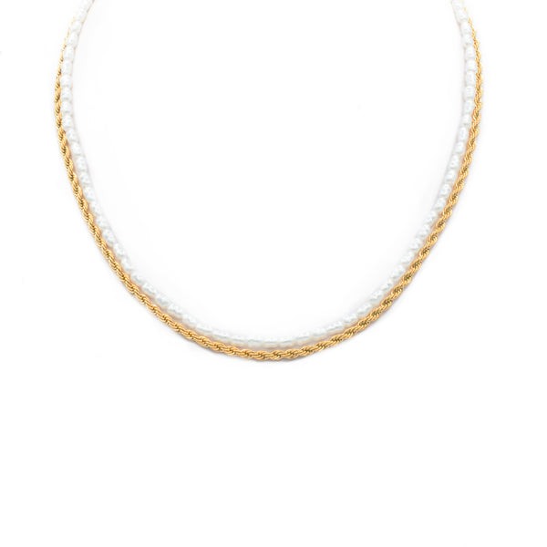 Double necklace twisted chain and pearl gold plated / Collier double chaînes et perle plaqué or