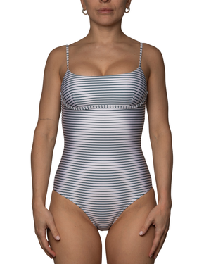 CATHERINE- MAILLOT UNE-PIECE, BRILLANT A RAYURES TURQUOISES