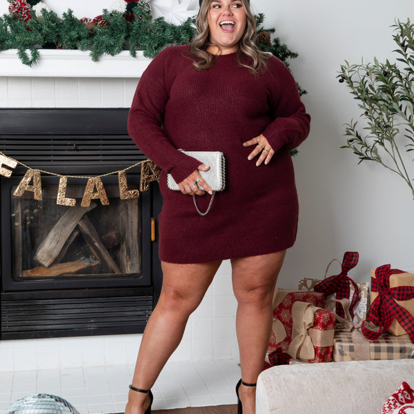 Burgundy sweater outlet dress plus size